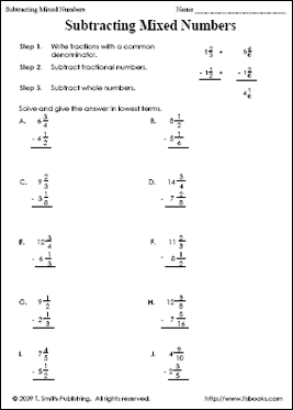 Education World Work Sheet Library: Subtracting Mixed Numbers ...