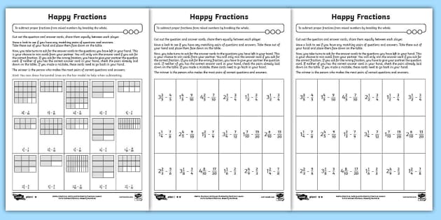 subtracting mixed numbers printable