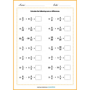 Worksheet Add or subtract mixed numbers