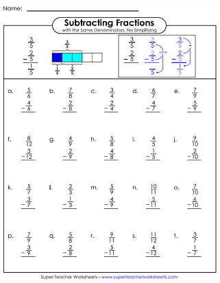 subtracting mixed numbers with like denominators worksheet