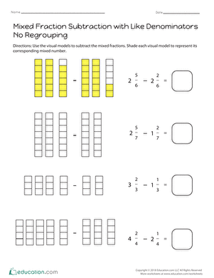 subtracting mixed numbers with regrouping worksheet