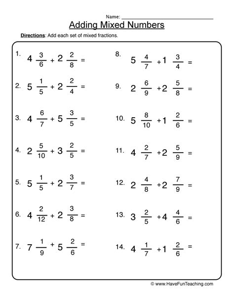 Add And Subtract Mixed Numbers Worksheet