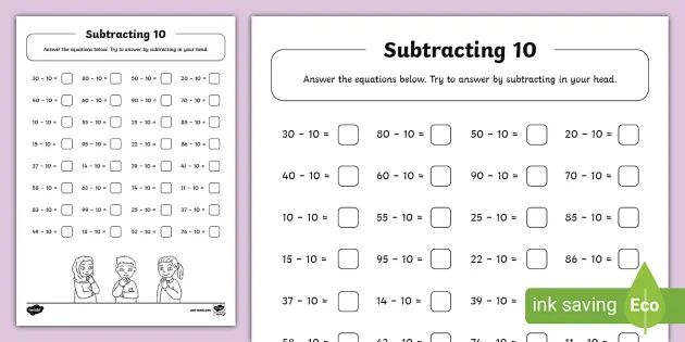 subtracting multiples of 10 worksheet
