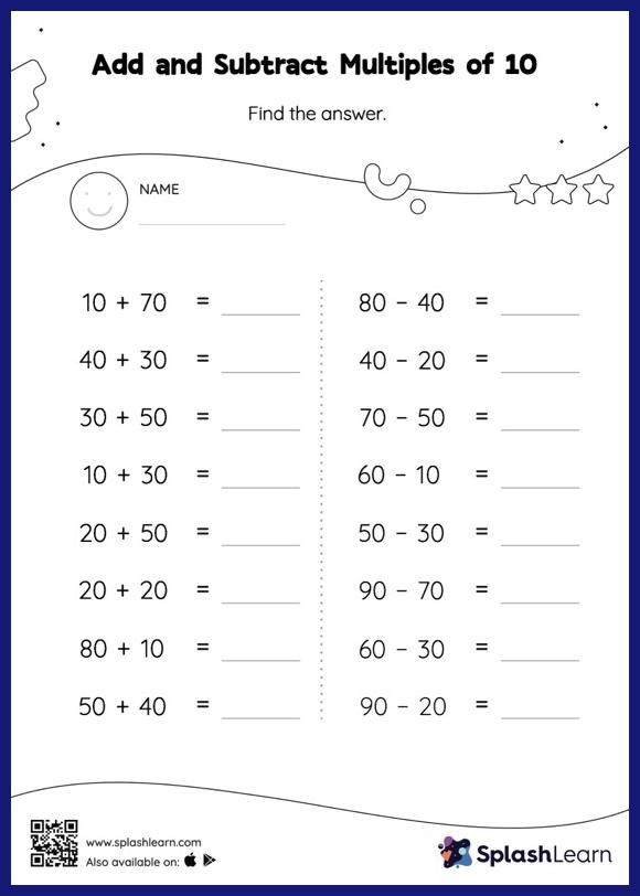 subtracting multiples of 10 worksheet