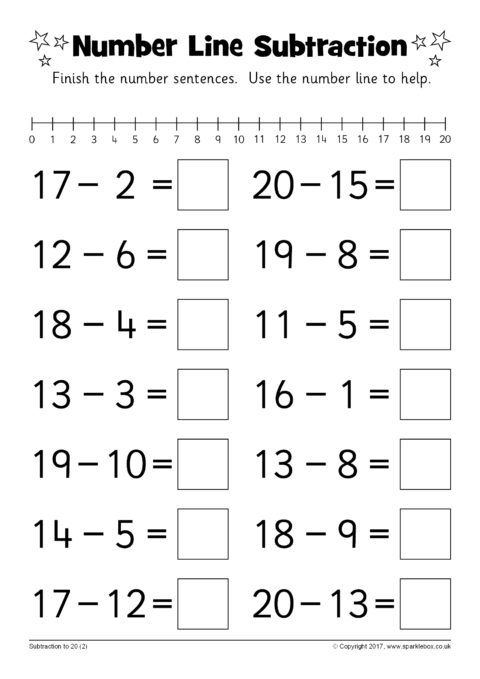 Number Line Subtraction Worksheets (SB12219) - SparkleBox