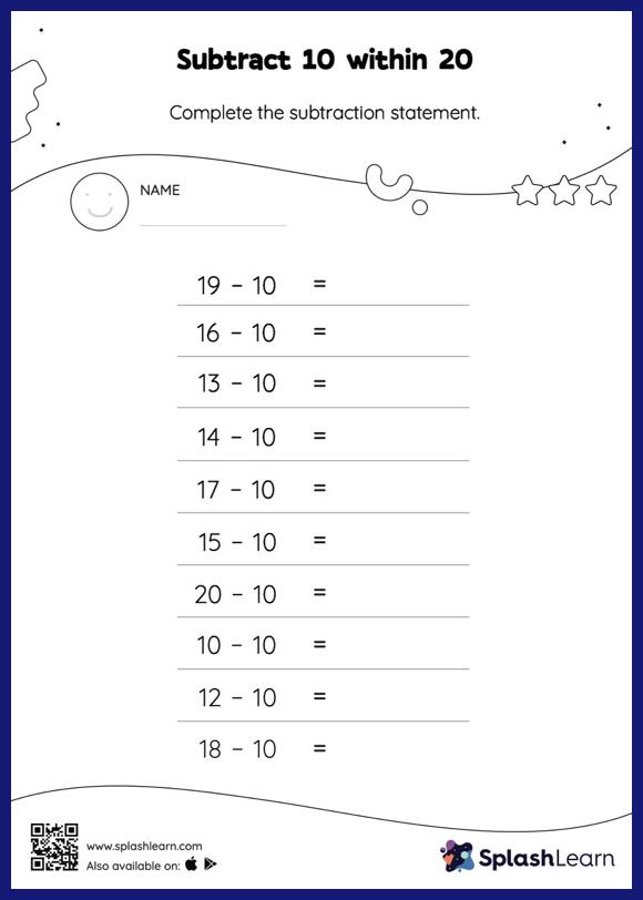 subtracting tens worksheet