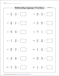 subtracting unlike fractions worksheet