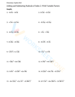 Adding And Subtracting With Variable Factors Worksheet