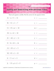 Adding and Subtracting With Absolute Value | Math Worksheets