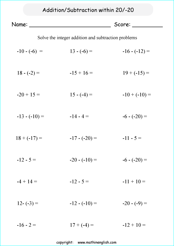 Printable primary math worksheet for math grades 1 to 6 based on ...