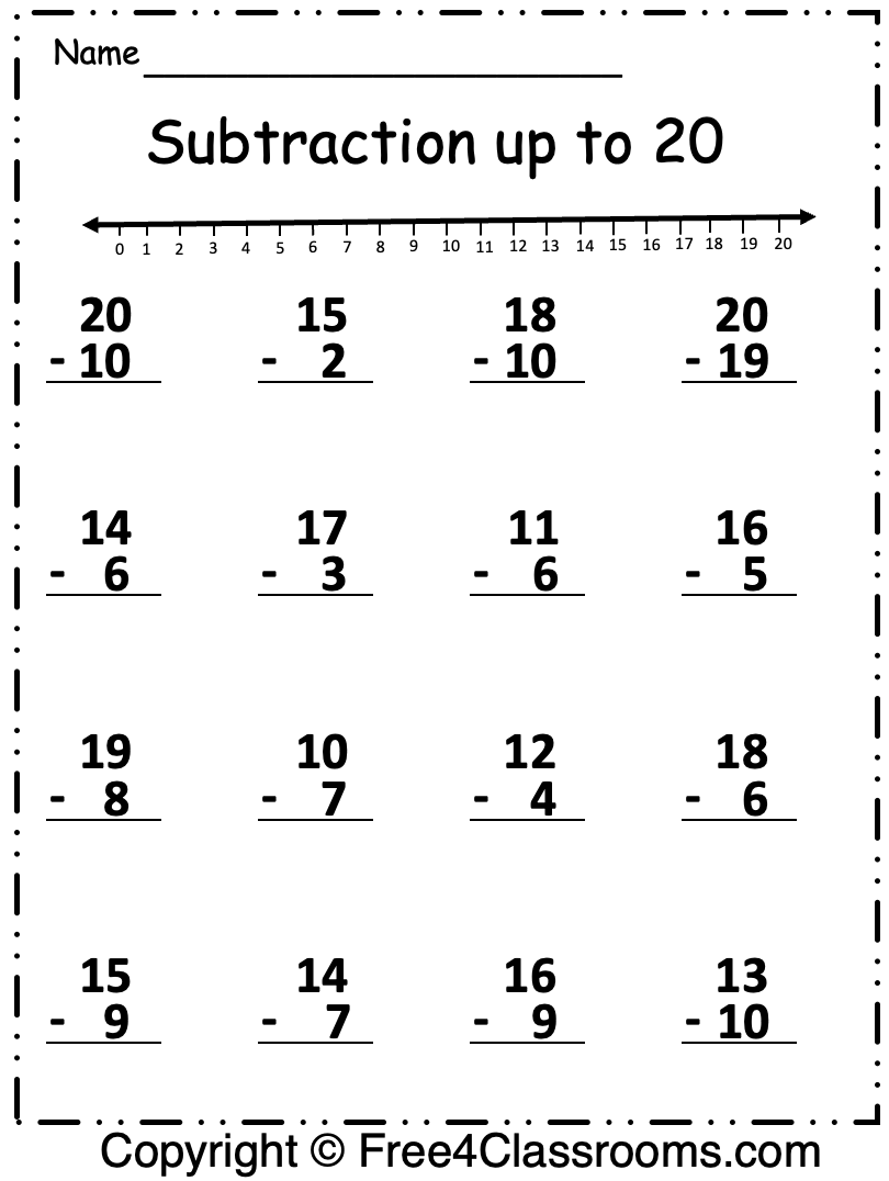 Free Subtraction Up to 20 Worksheet - Free Worksheets ...
