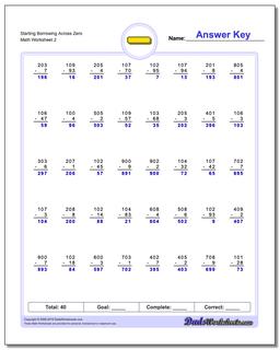 subtracting zeros worksheet 3rd grade