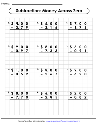subtraction across zeros worksheet grade 3