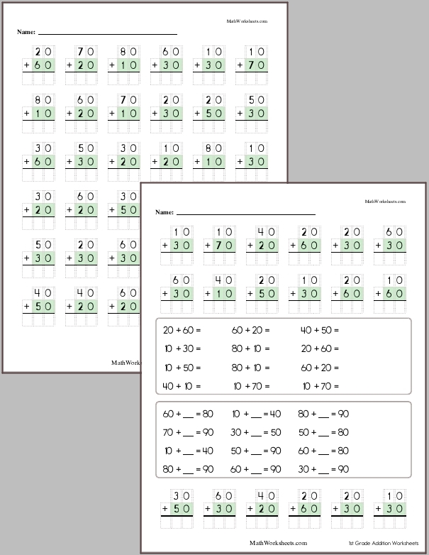 Addition Worksheets for 1st Graders - Free with No Login ...