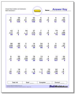 Subtraction Worksheets: Mixed Addition and Subtraction