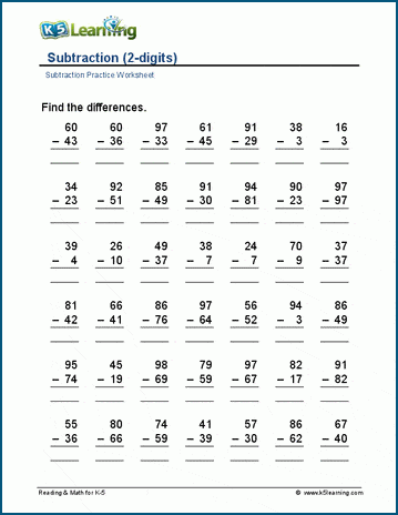 2-digit minus 2-digit worksheets | Worsheets library