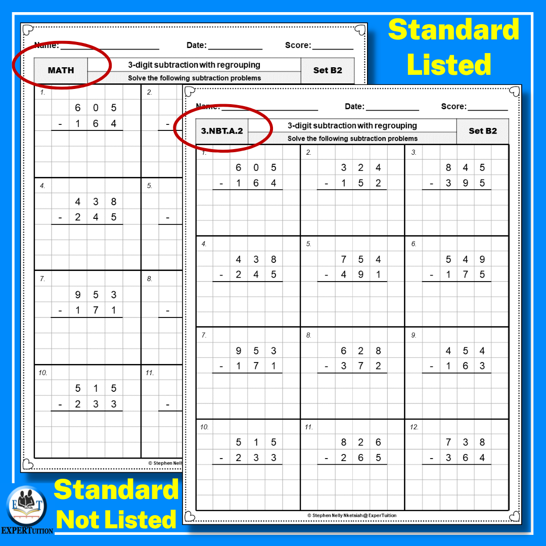 3-Digit Subtraction With Regrouping Worksheets - ExperTuition