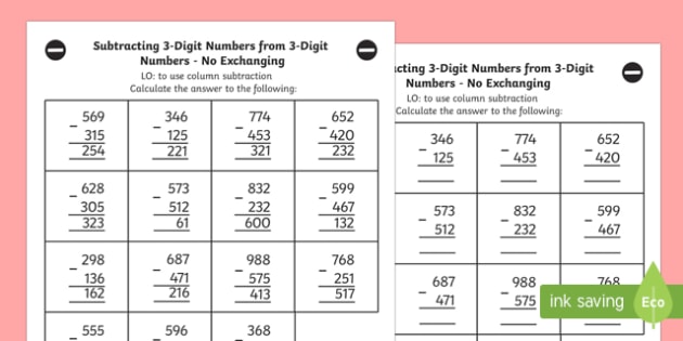 3-Digit Subtraction Algorithm Worksheets | NZ Stage 6 Maths
