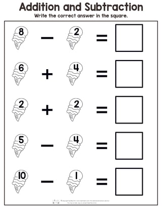 subtraction and addition worksheet for kindergarten