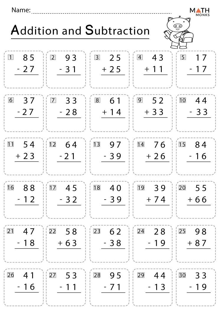 subtraction and addition worksheet for second grade