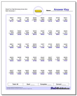 Subtraction Worksheets: Borrowing Across Zero