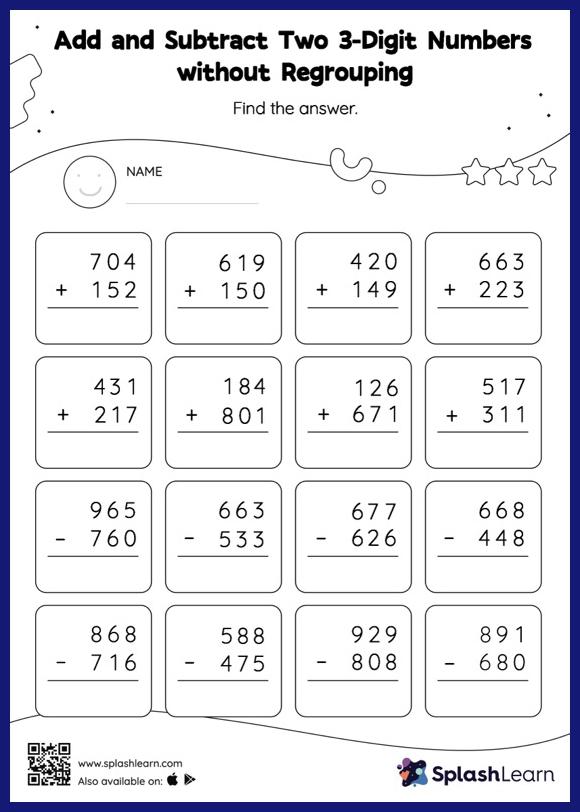 Subtract Two 3-Digit Numbers without Regrouping: Vertical ...