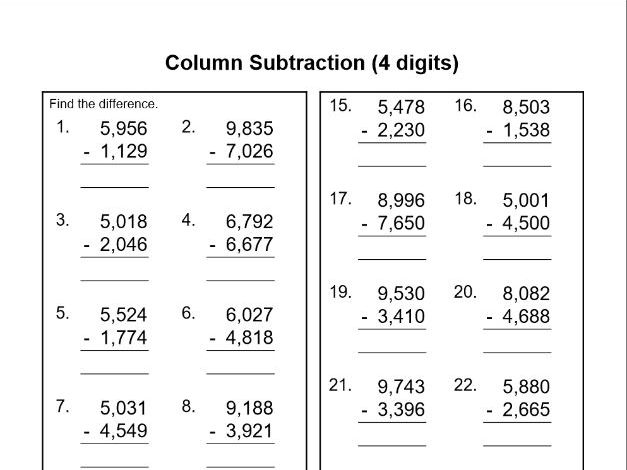 Column Subtraction (4 digits)  
