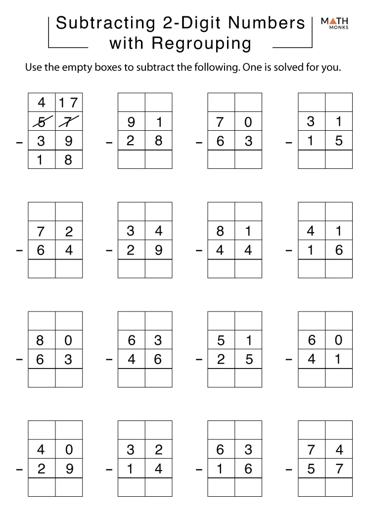 Subtraction with Regrouping Worksheets - Math Monks
