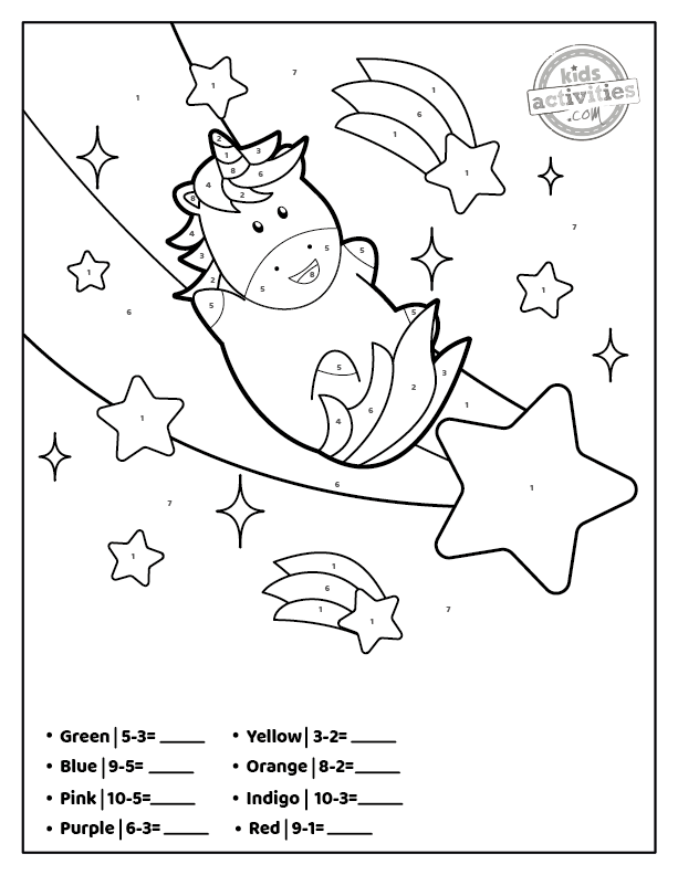 Unicorn Subtraction Color By Number Worksheets | Kids Activities Blog