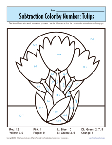 subtraction color by number worksheet for kindergarten