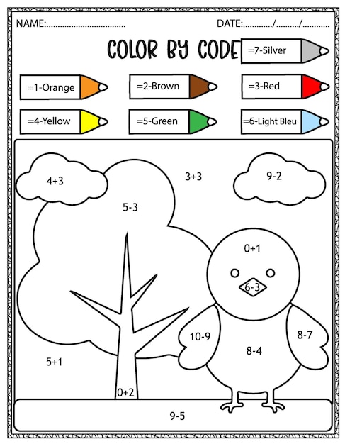 subtraction color by number worksheet