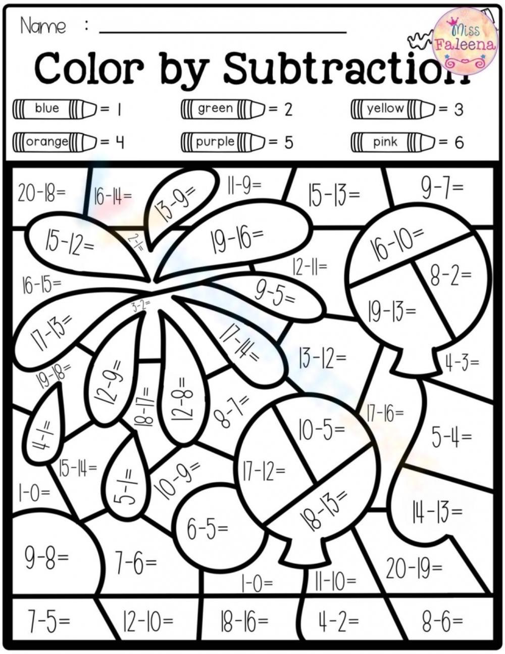 Addition and Subtraction Coloring Worksheets with Answer Key