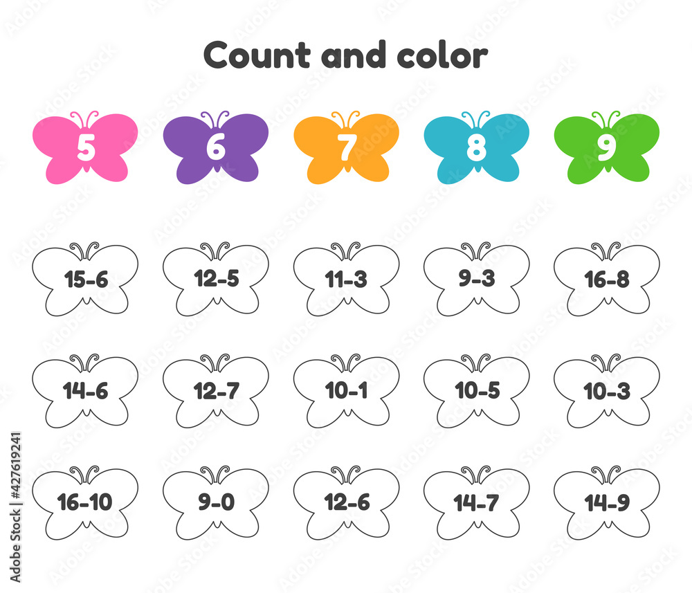subtraction coloring worksheet for kindergarten