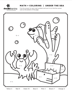 subtraction coloring worksheet for kindergarten