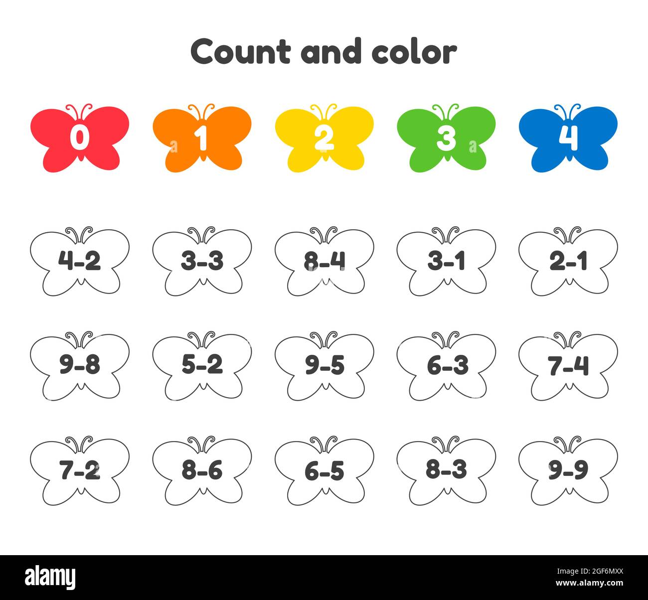 subtraction coloring worksheet for kindergarten
