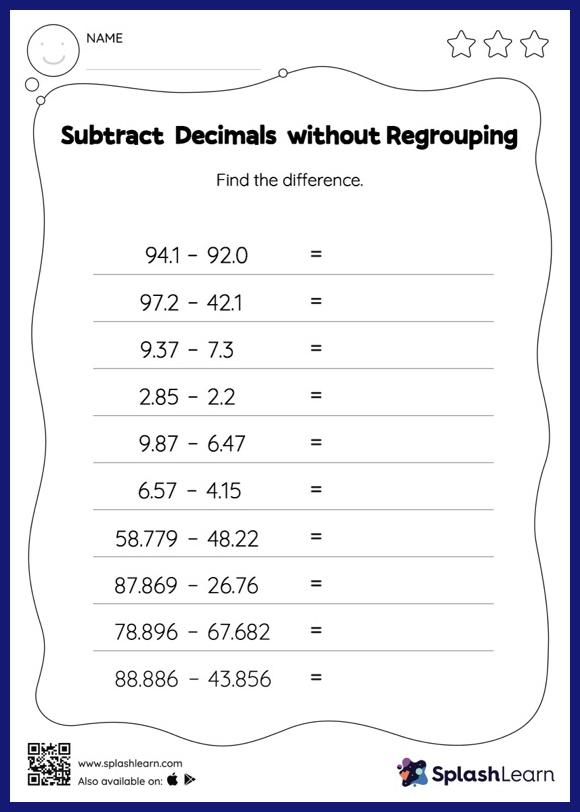 Subtract Decimals without Regrouping: Horizontal Subtraction ...
