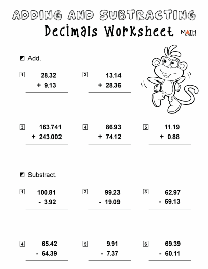 subtraction decimals worksheet