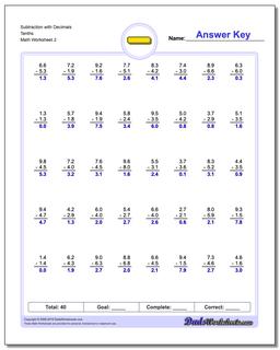 subtraction decimals worksheet