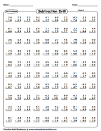 Subtraction Drill Worksheets