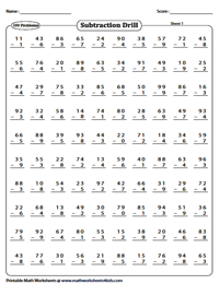 Subtraction Drill Worksheets