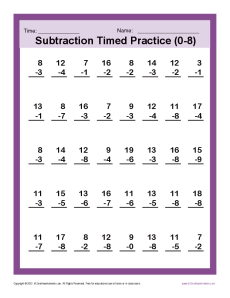 Subtraction Timed 0-8 | Kindergarten, 1st Grade Math Worksheets