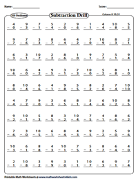 Subtraction Drill Worksheets
