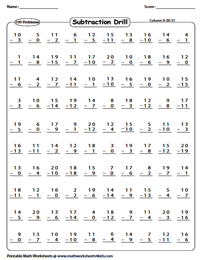 Subtraction Drill Worksheets