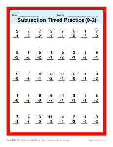 Subtraction Timed 0-2 | Kindergarten, 1st Grade Math Worksheets