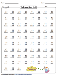 subtraction drill worksheet for 1st grade