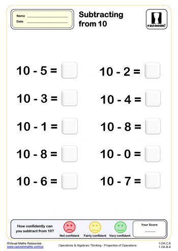 subtraction drill worksheet for 1st grade