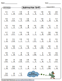 subtraction drill worksheet for 1st grade
