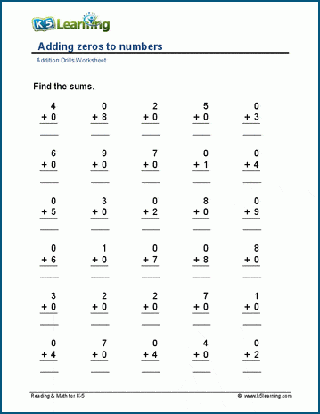 subtraction drill worksheet for 1st