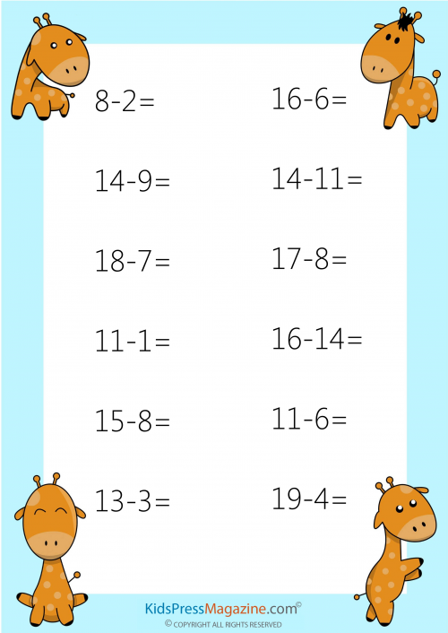 Subtraction Drills for 2nd Grade - #1 - KidsPressMagazine.com