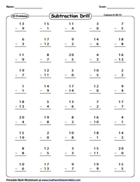 Subtraction Drill Worksheets